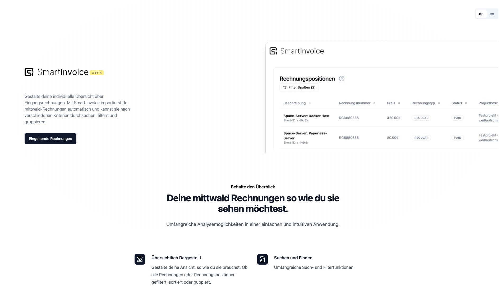 Ein screenshot der Anwendung SmartInvoice